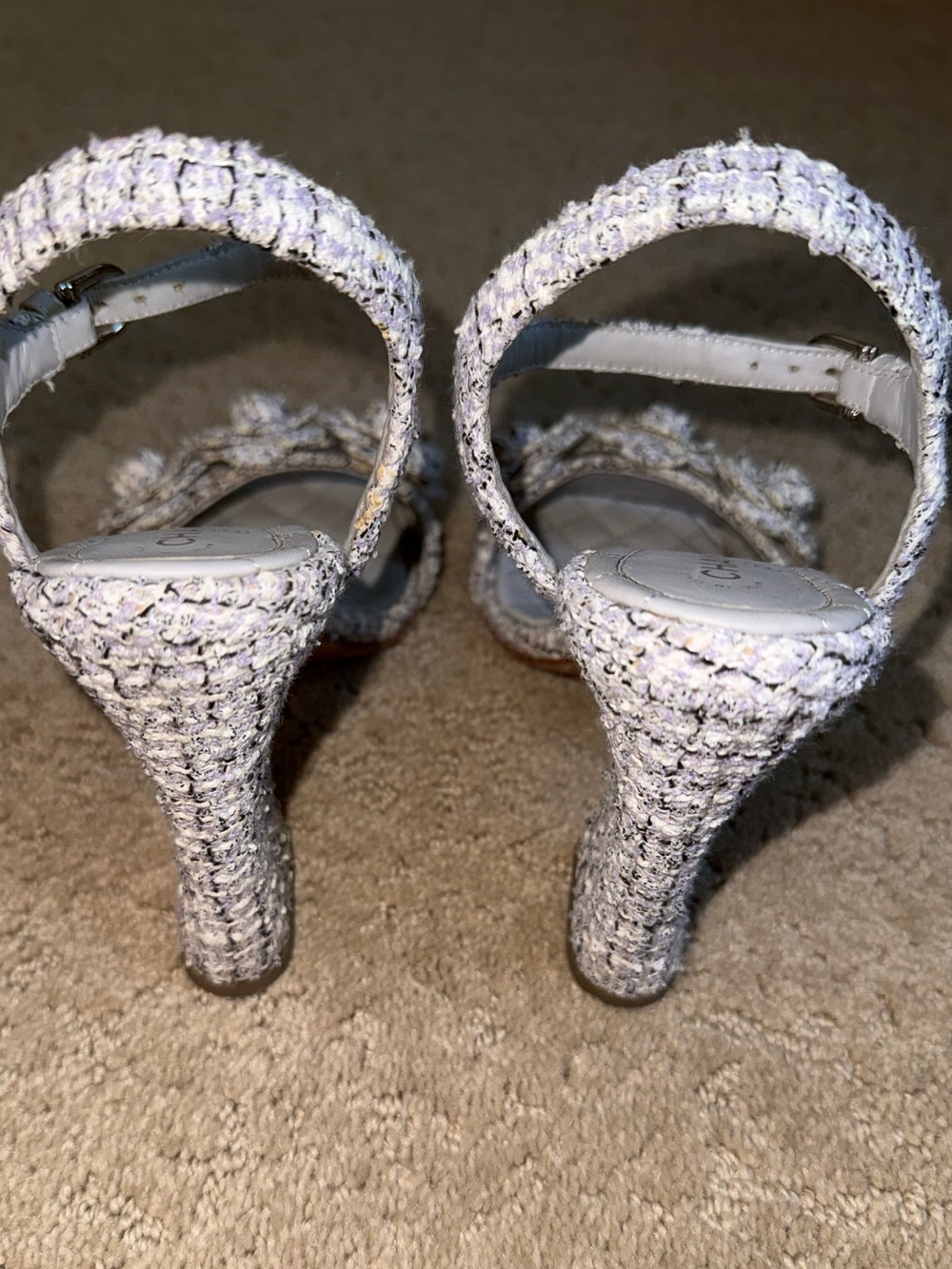 Chanel Purple/White Tweed Camellia Flower Sandals Size 8/38 - Picture 6 of 10
